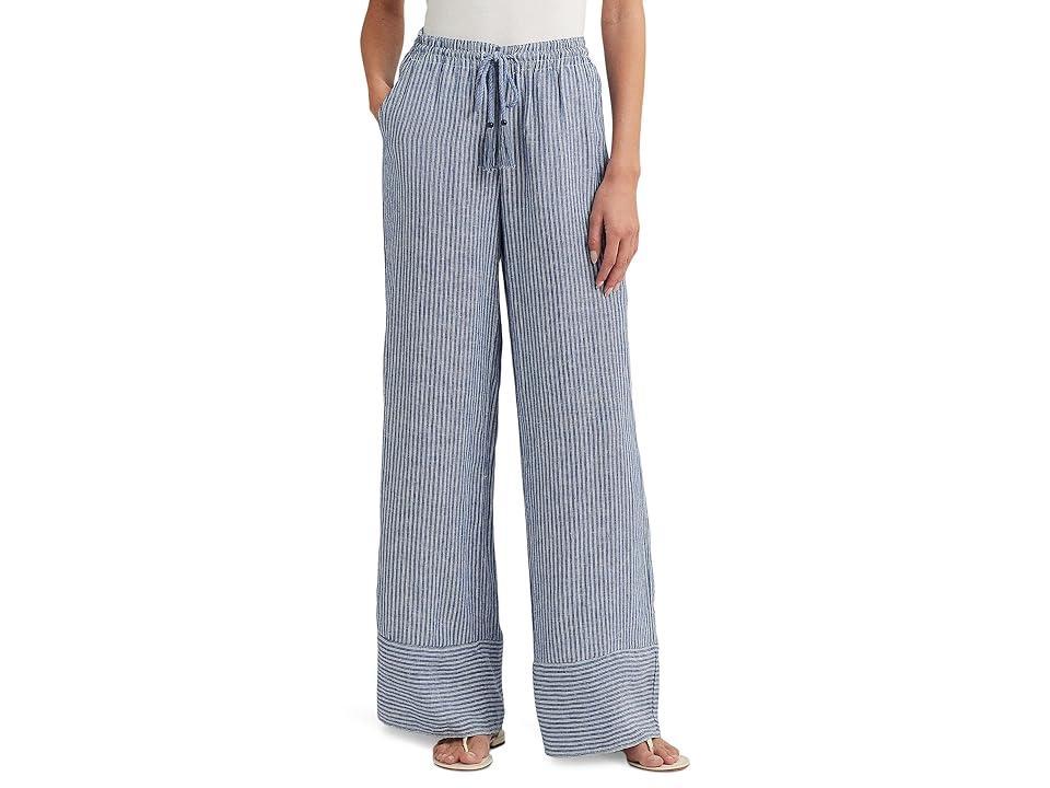 Lauren Ralph Lauren Petite Pinstripe Linen Wide-Leg Pant White) Women's Casual Pants product image