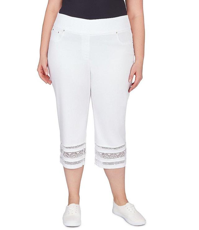 Ruby Rd. Plus Size Wide Waistband Lace Inset Hem Pull-On Capri Jeans Product Image