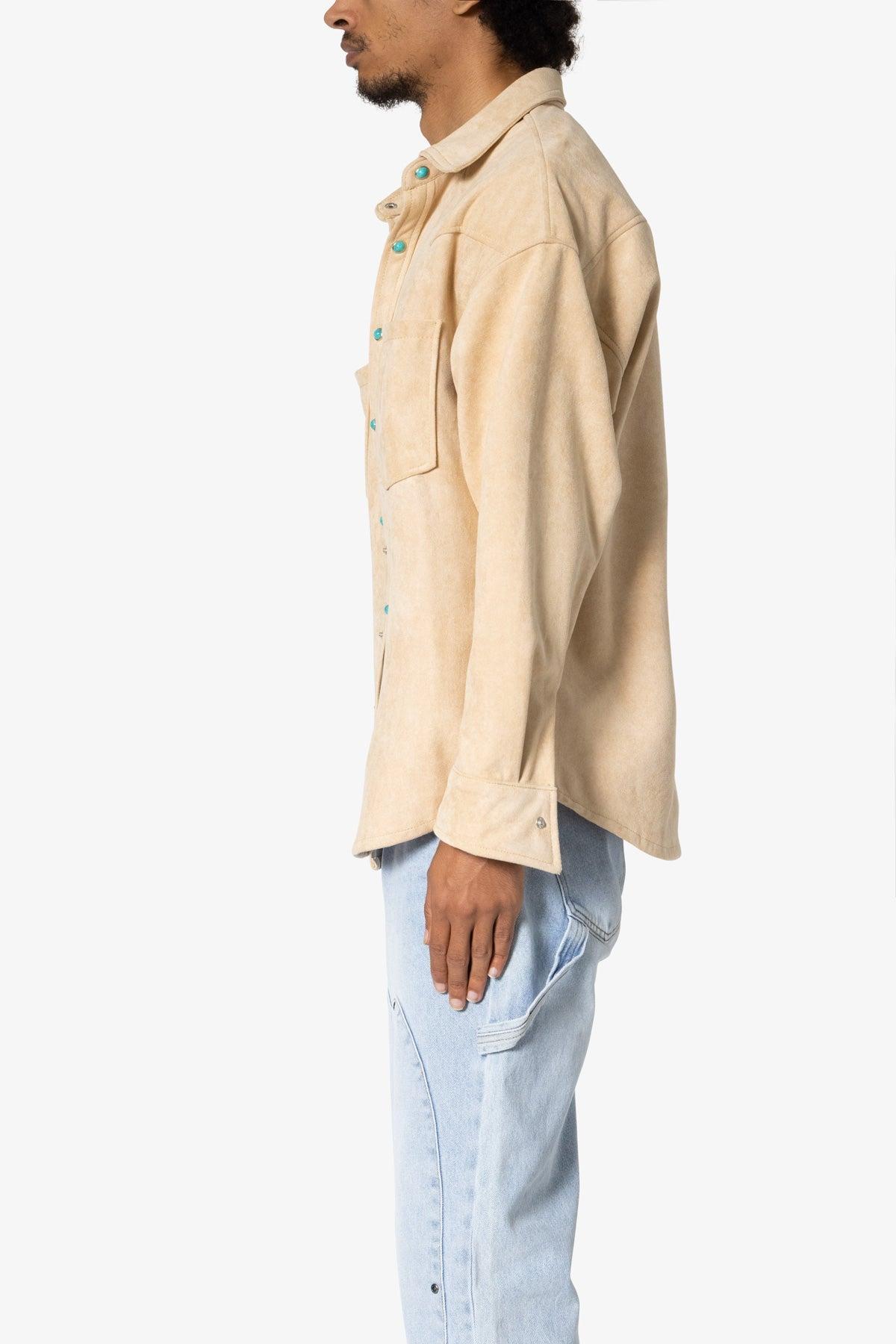 Sand Suede Button Up Jacket - Tan Product Image