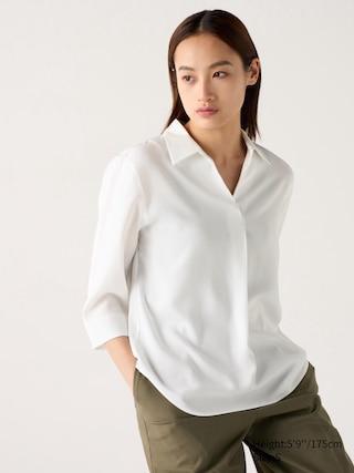 Womens Rayon Skipper Collar Blouse 3/4 Sleeve White 2XL UNIQLO US Product Image