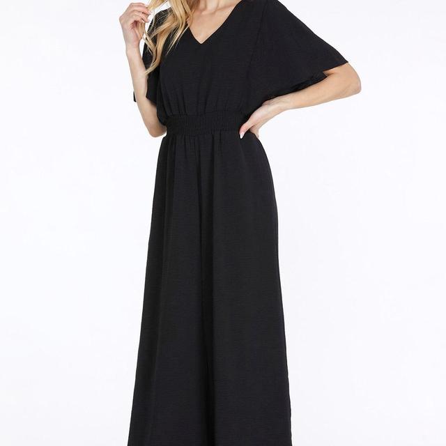 Flounce Sleeve Wide Leg Woven Jumpsuit with side pockets Product Image