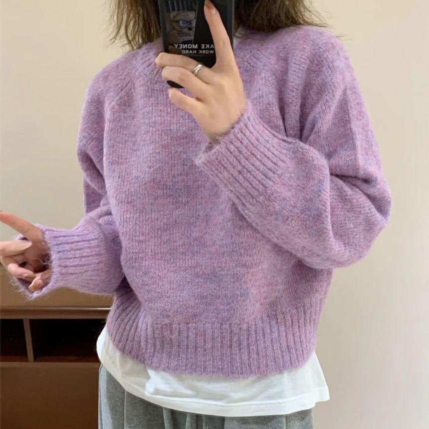 Round Neck Plain Sweater Product Image