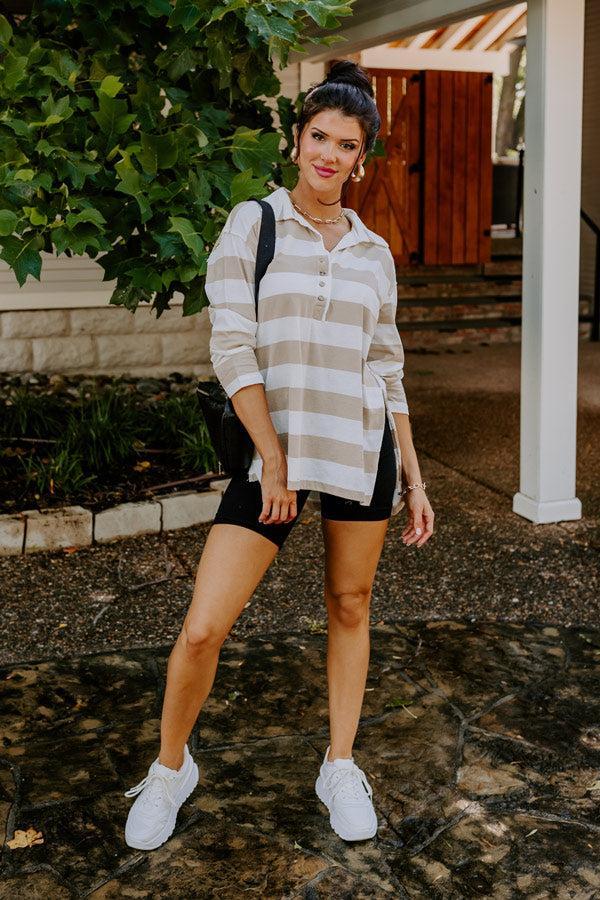 Deer Valley Resort Stripe Top In Warm Taupe Product Image