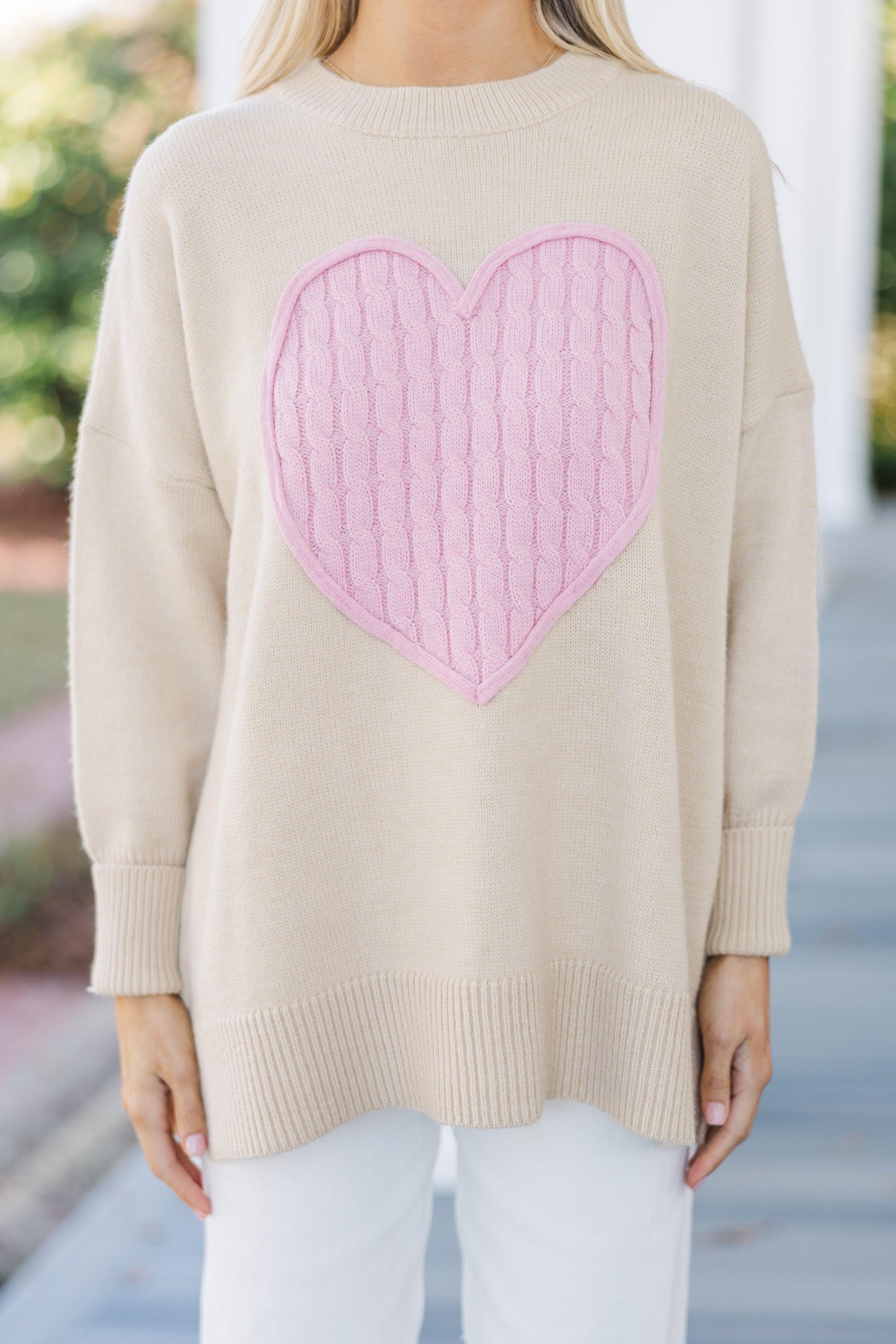 The Lovey Taupe Heart Sweater Female Product Image