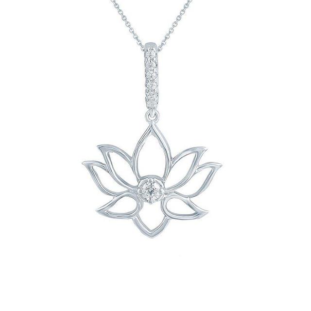 Sterling Silver 1/10 Carat T.W. Diamond Lotus Flower Pendant Necklace, Womens Product Image