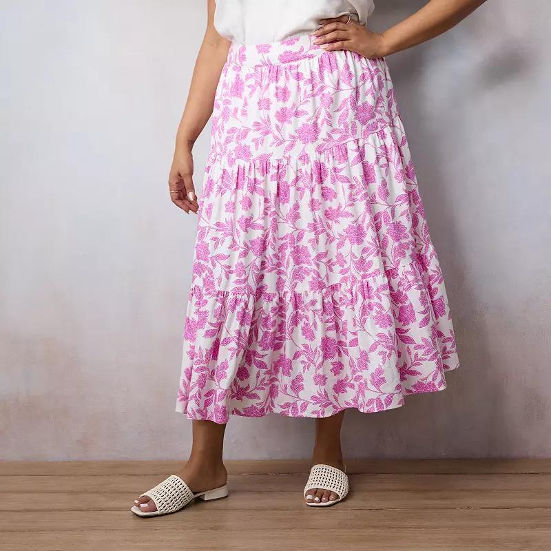 Plus Size LC Lauren Conrad Three Tiers Midi Skirt, Womens Product Image