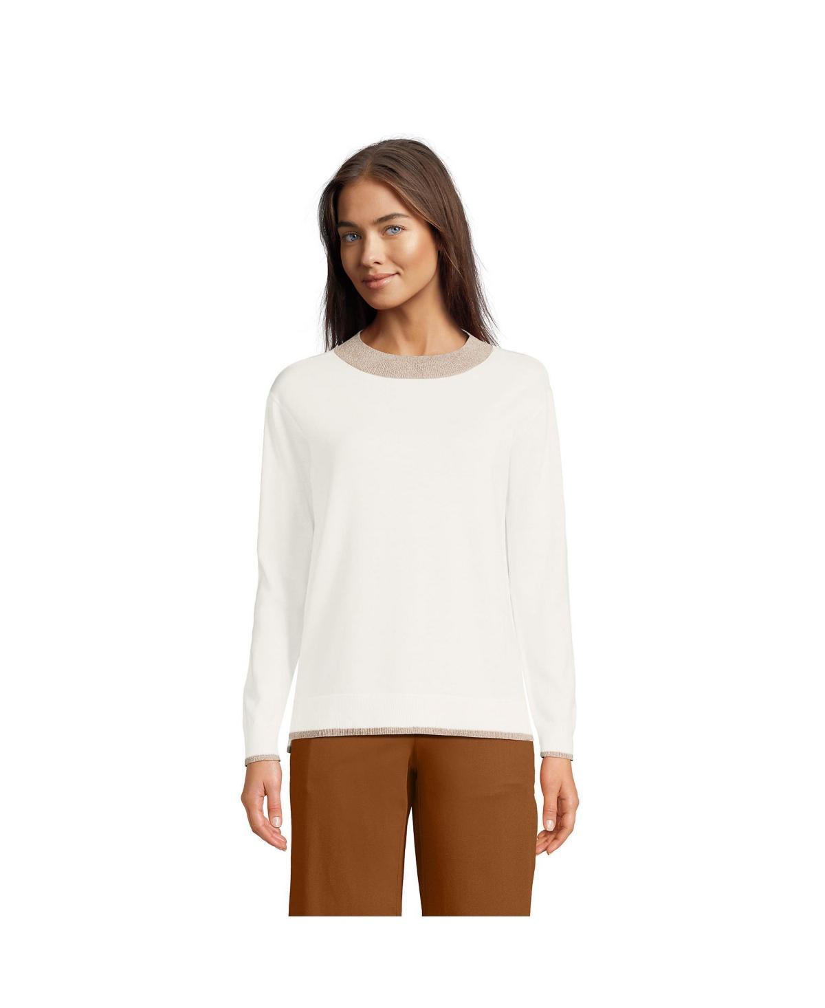 Lands End Womens Fine Gauge Cotton Crewneck Sweater - Ivory Product Image