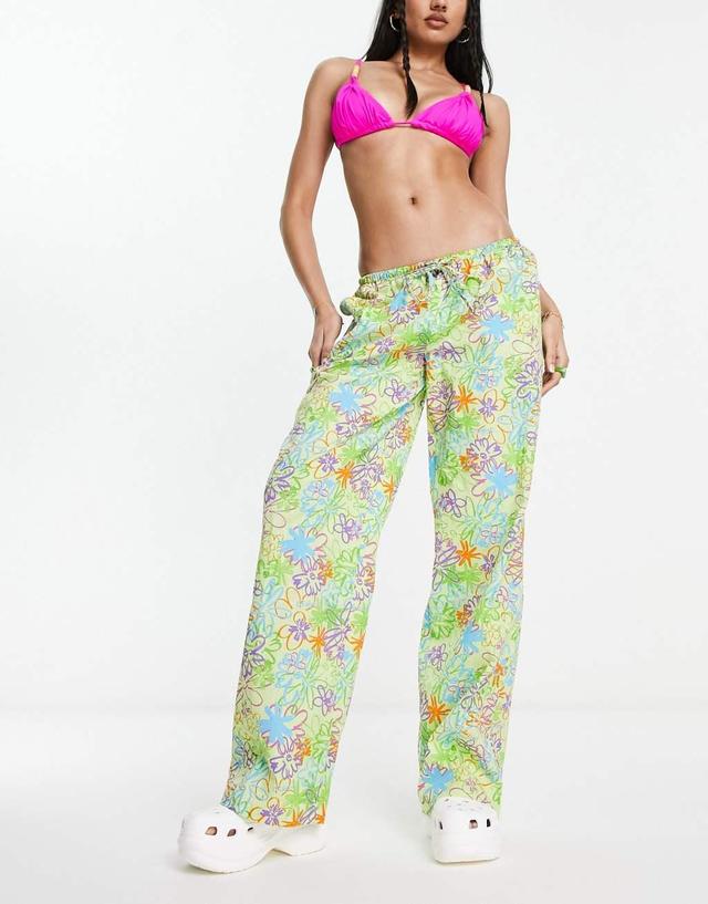 COLLUSION scribble floral beach pants in multi Product Image