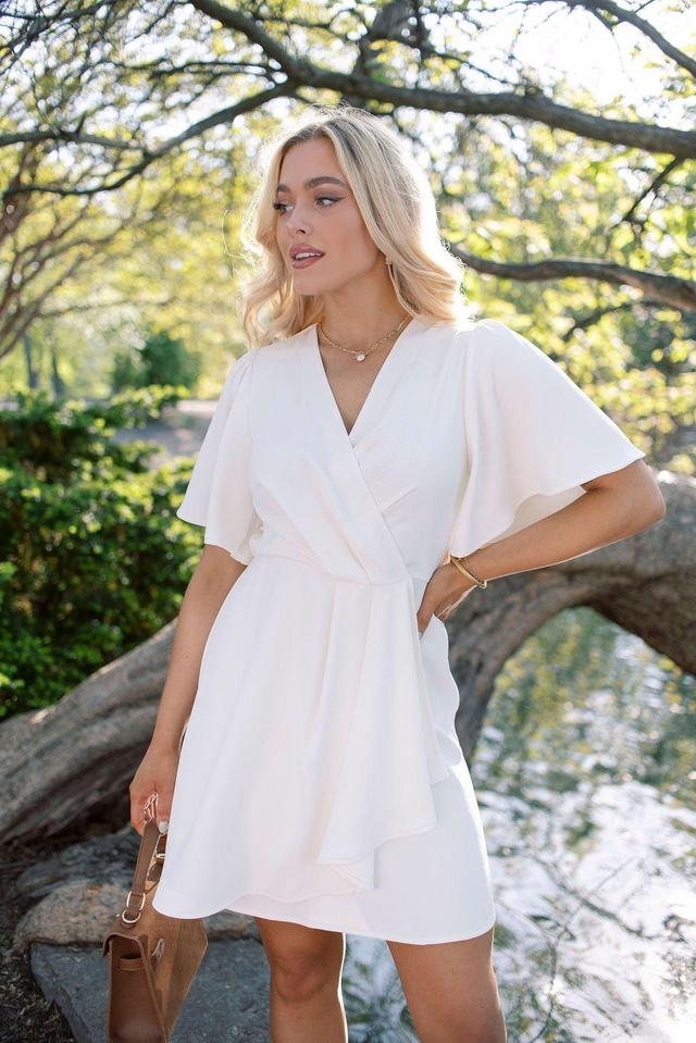 White Short Sleeve Wrapped Mini Dress - FINAL SALE Product Image