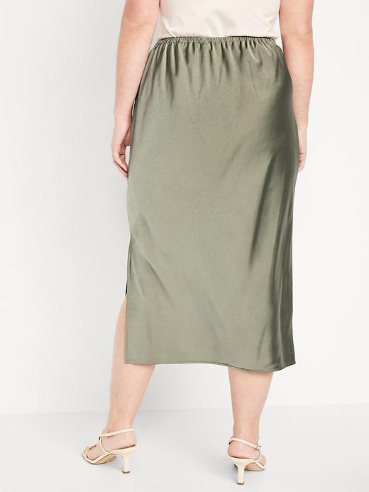 High-Waisted Satin Midi Slip Skirt Product Image