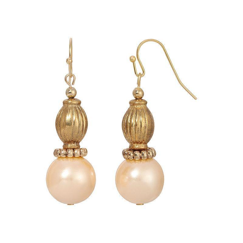 1928 Gold Tone Simulated Pearl Drop Earrings, Womens, White Product Image