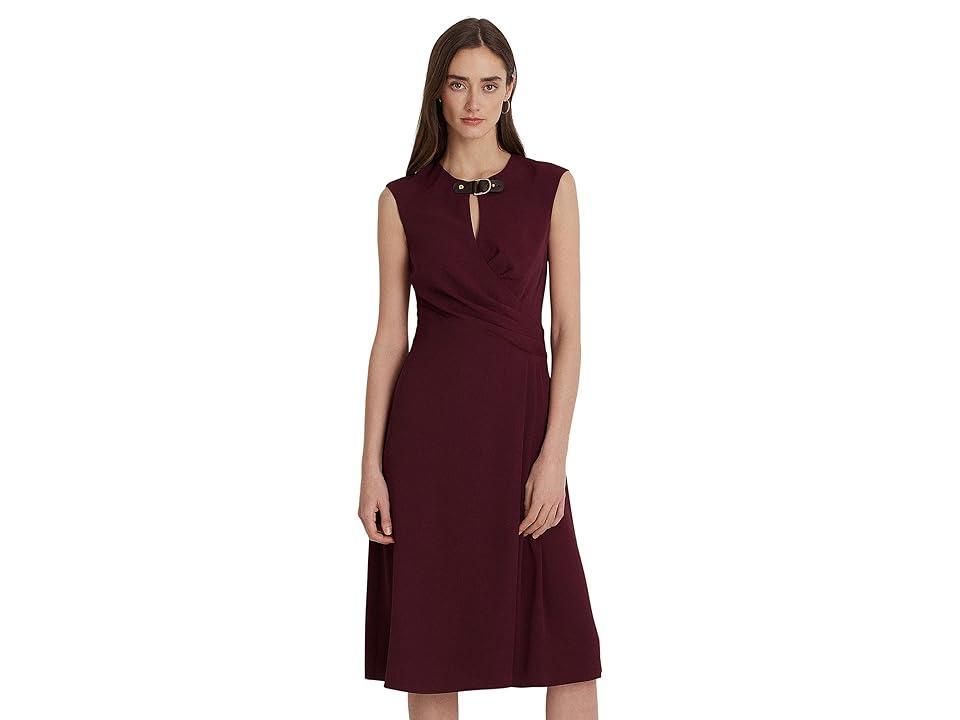 Lauren Ralph Lauren Buckle-Trim Georgette Cap Sleeve Dress (Vintage Burgundy) Women's Dress Product Image