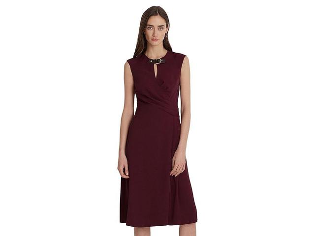 Lauren Ralph Lauren Buckle-Trim Georgette Cap Sleeve Dress (Vintage Burgundy) Women's Dress Product Image