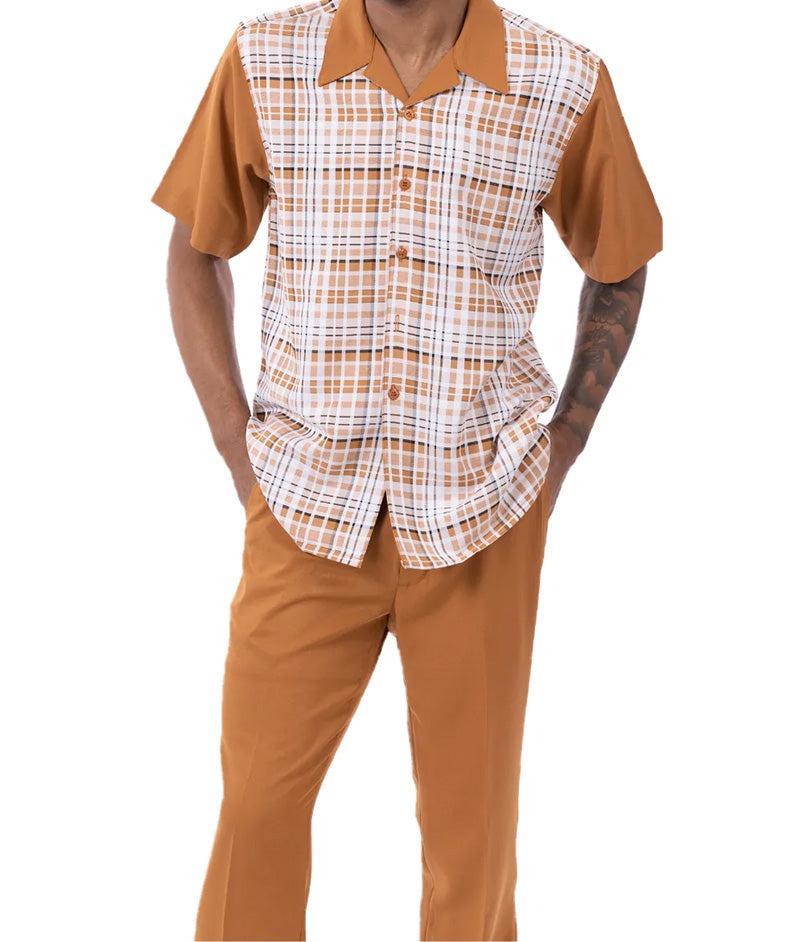 Cognac Plaid Walking Suit 2 Piece Short Sleeve Set Product Image