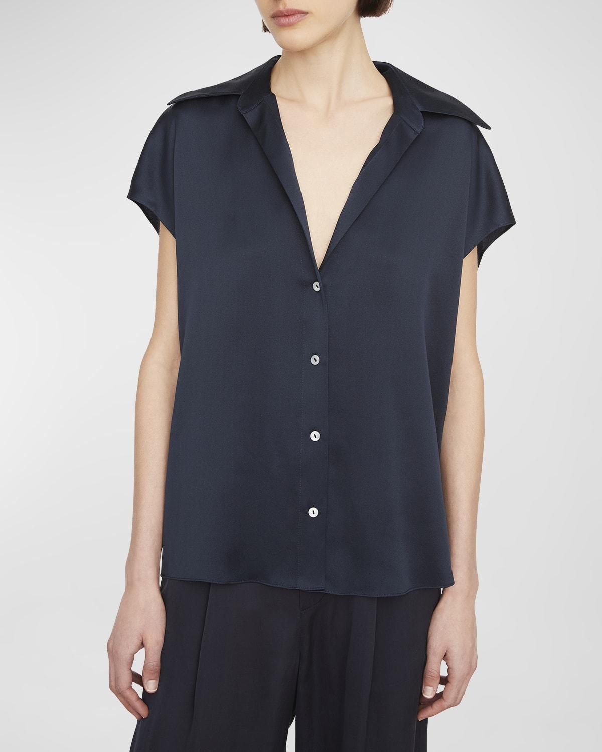 Womens Cap-Sleeve Silk Blouse Product Image