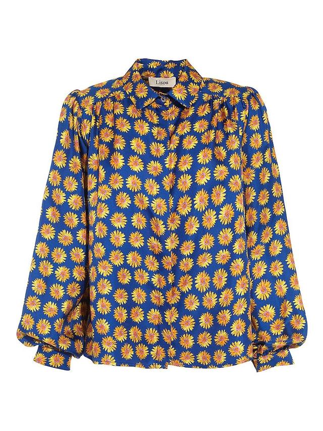 Womens Printed Silk Twill Button-Front Shirt Product Image