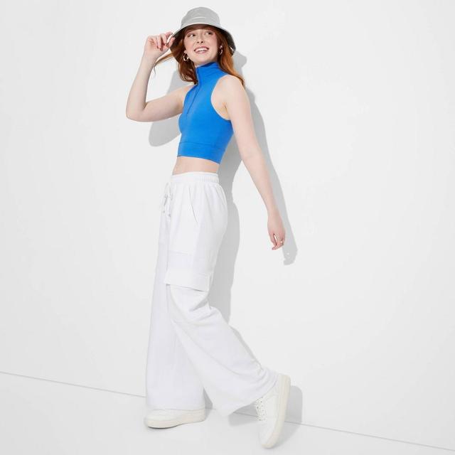 Womens High-Rise Wide Leg Baggy Cargo Sweatpants - Wild Fable White XXS Product Image