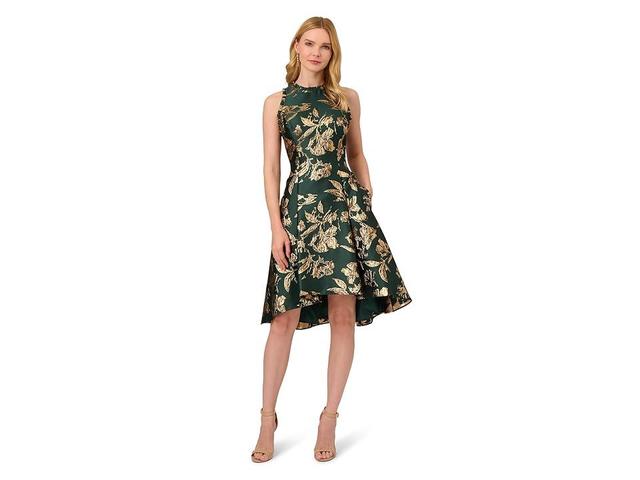 Adrianna Papell Printed Jacquard High-Low Hem Party Dress (Hunter) Women's Clothing Product Image