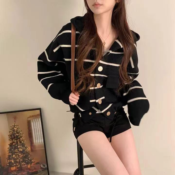 Striped Hood Cardigan Product Image