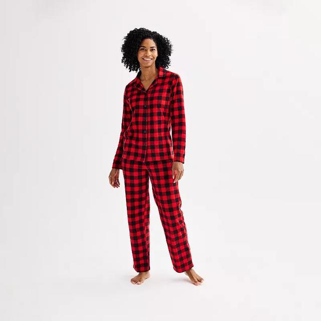 Womens Jammies For Your Families Merry & Bright Buffalo Plaid Notch Pajama Top & Pajama Bottoms Set Product Image