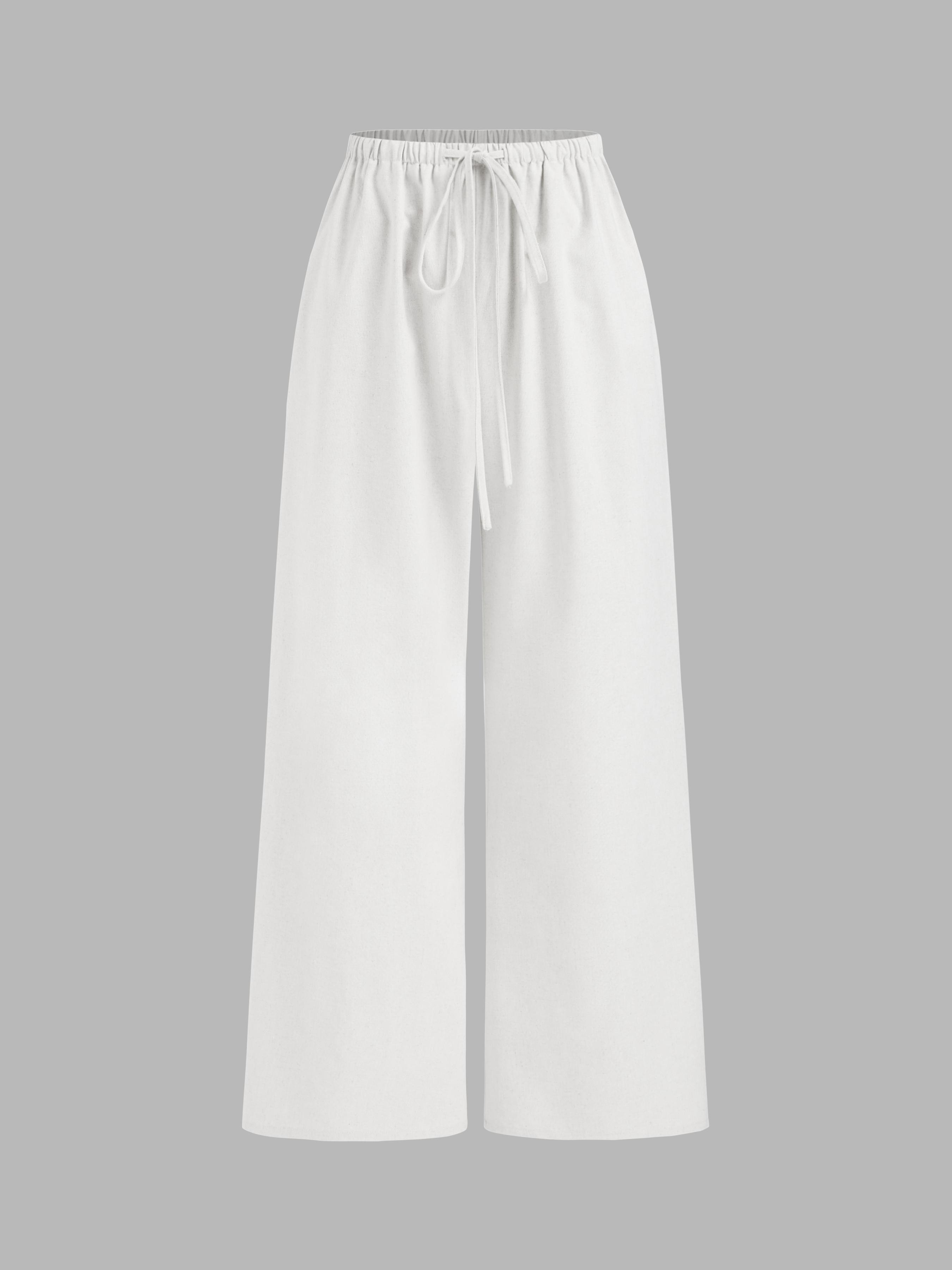 Linen-blend Low Rise Solid Knotted Wide Leg Trousers Product Image