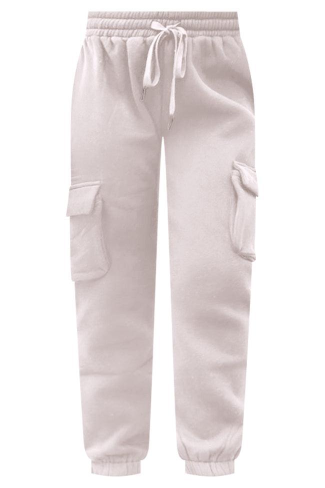 On The Go Taupe Fleece Cargo Jogger FINAL SALE Product Image