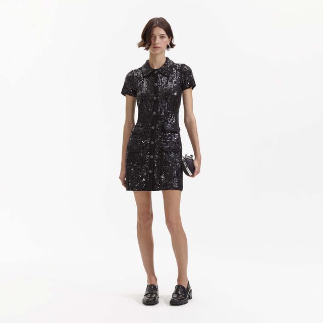 Black Knit Sequin Mini Dress Product Image