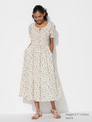 Womens Volume Sleeve Dress Printed Off White XS UNIQLO US Product Image