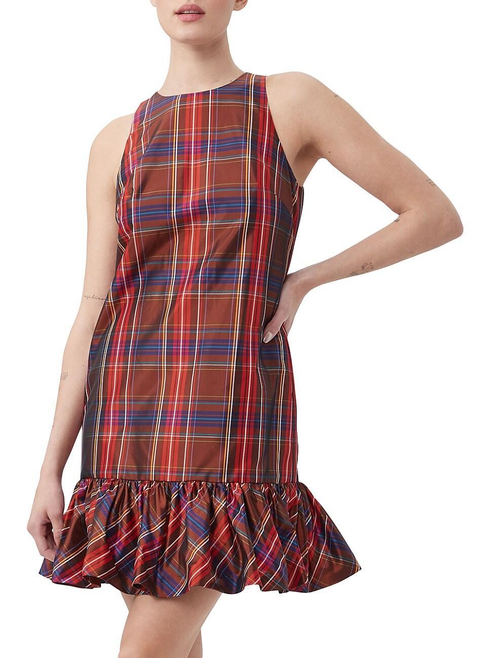 Womens Berry Plaid Puff-Hem Dress product image