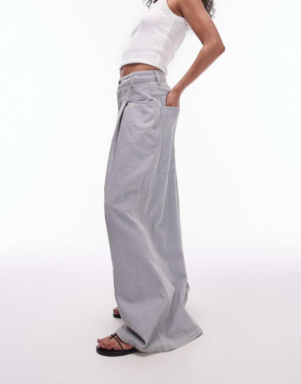 Topshop pleated extreme wide leg jeans in chalky blue Product Image