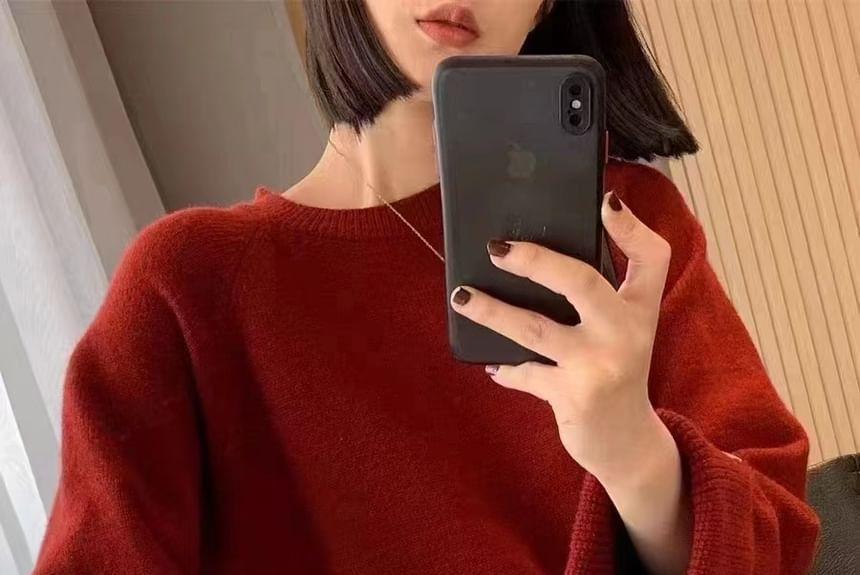 Bell Sleeve Plain Loose-Fit Sweater Product Image