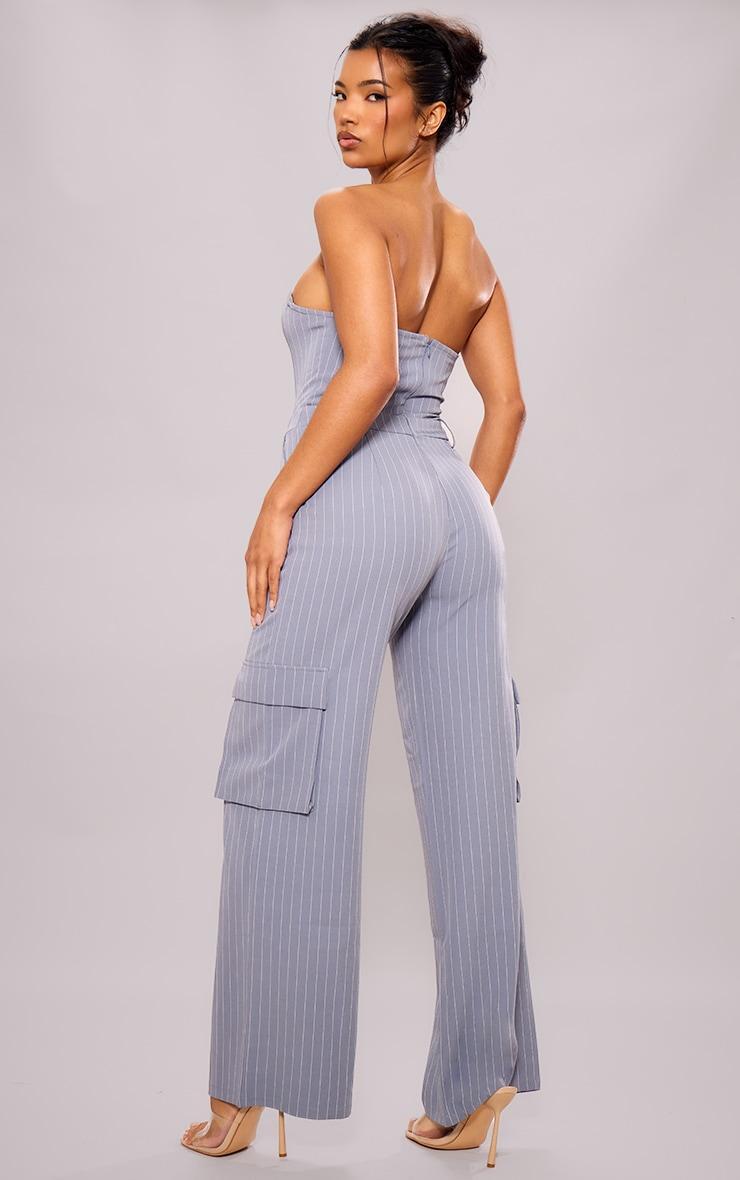 Charcoal Pinstripe Bandeau Wide Leg Jumpsuit Product Image