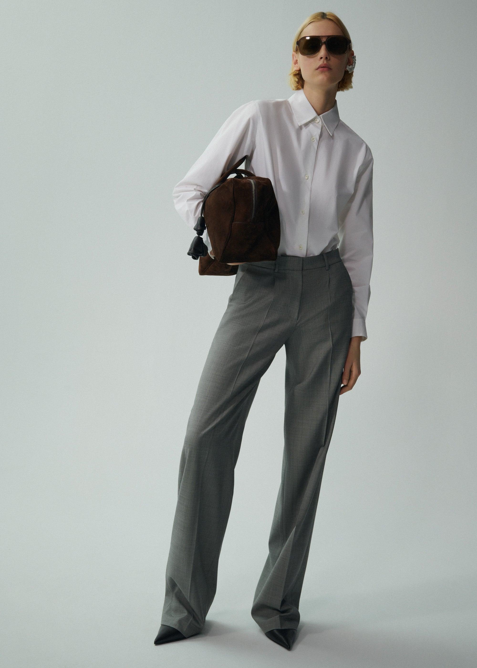 Wide leg tailored wool pants in grey Product Image