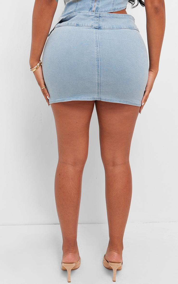 Shape Light Blue Denim Seam Detail Mini Skirt Product Image