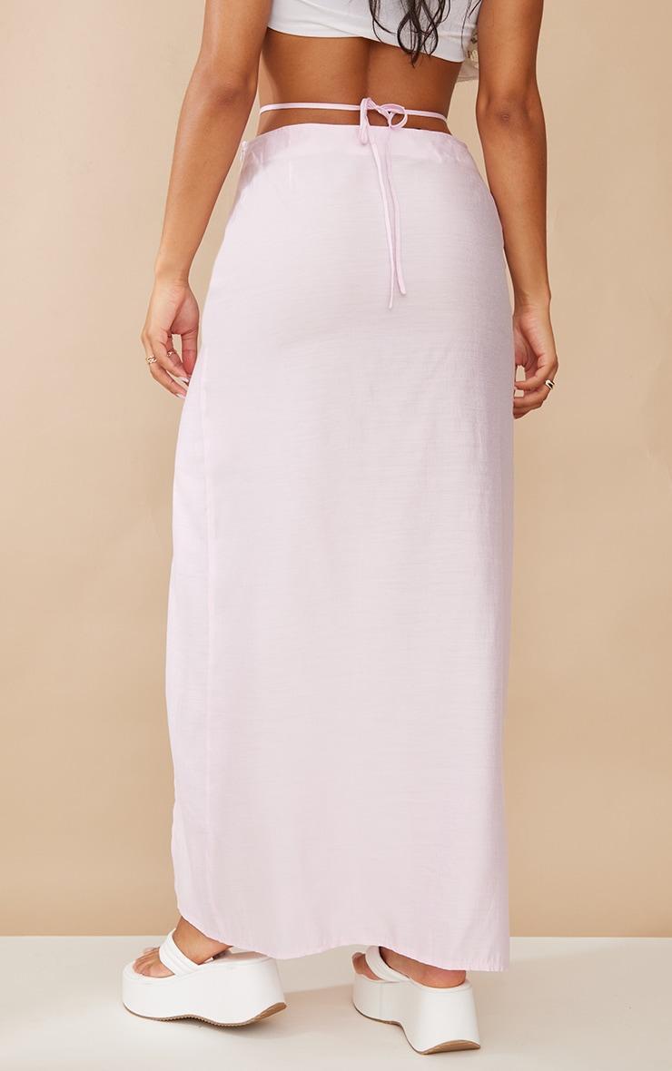 Pink Sheer Woven Tie Waist Split Thigh Maxi Skirt Product Image