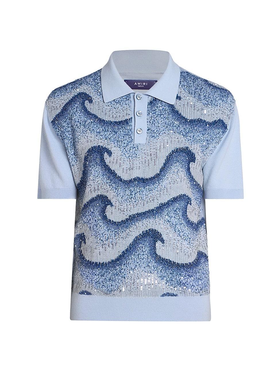 Mens Wavy Embellished Wool Short-Sleeve Polo Shirt Product Image