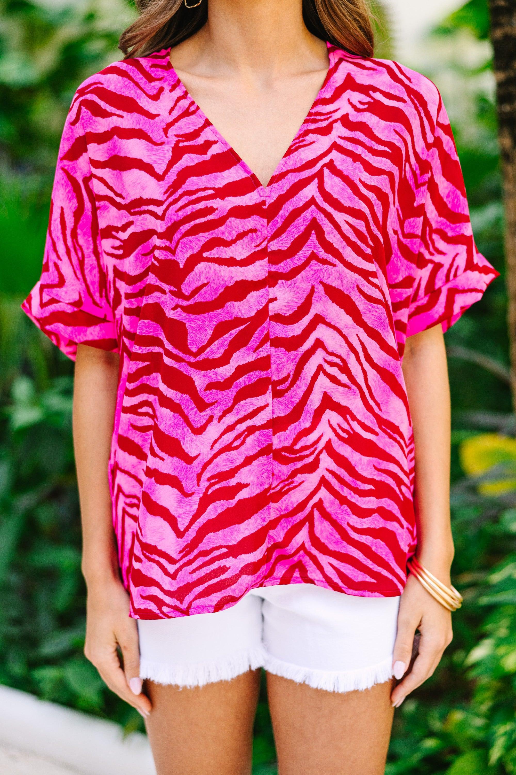 One Step Ahead Fuchsia Pink Zebra Striped Top Female Product Image