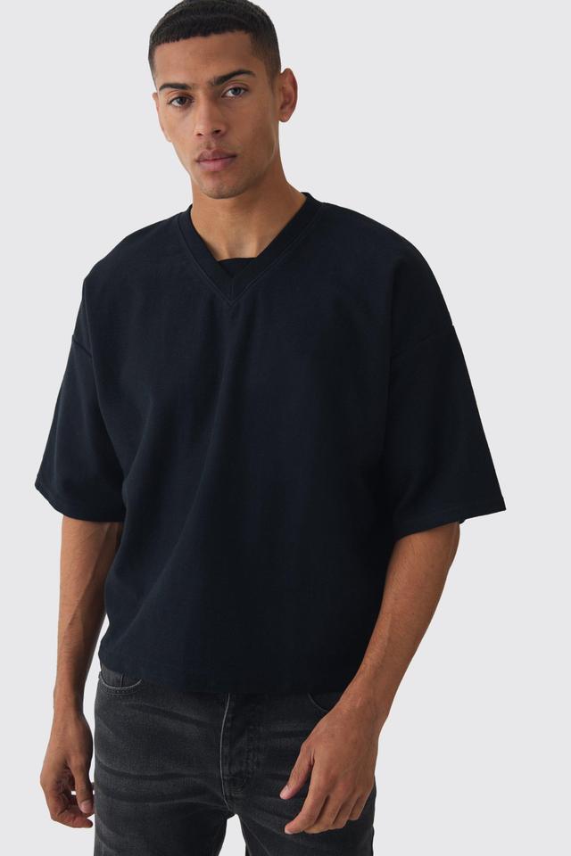 Oversized Boxy V Neck Reverse Loopback T-shirt | boohooMAN USA Product Image