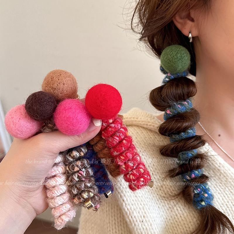 Pom Pom Melange Yarn Coil Hair Tie Product Image