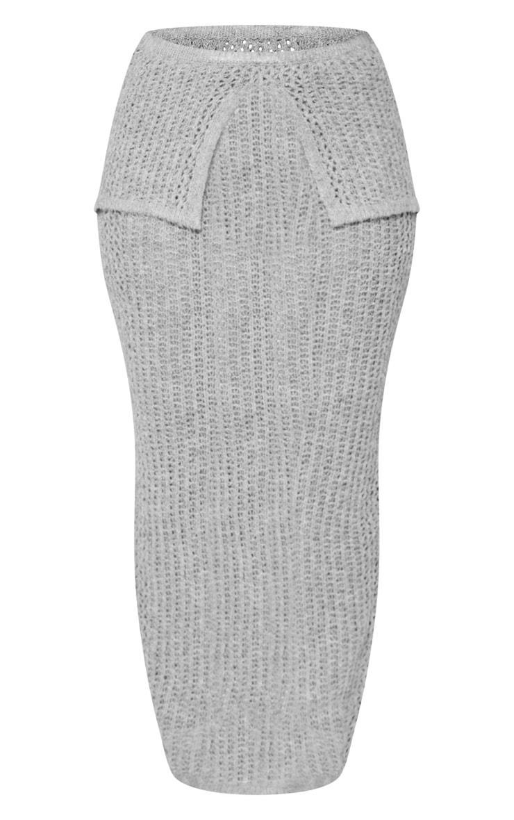 Petite Grey Knitted Fold Over Midaxi Skirt Product Image