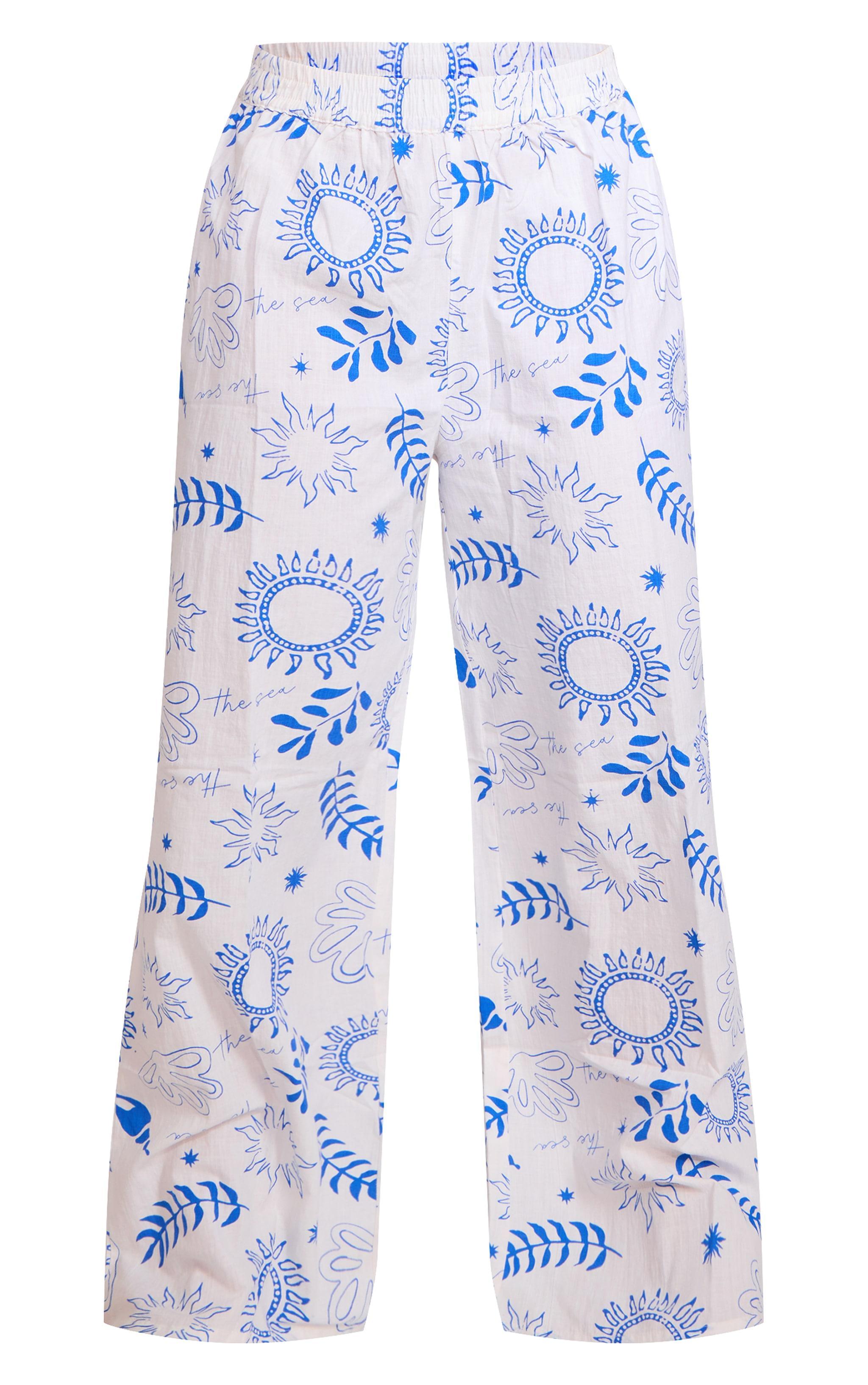 White Sea Print Wide Leg Beach Pants Product Image