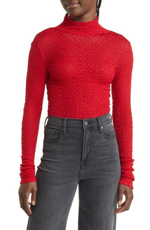 Womens Textured Mesh Turtleneck Top Product Image