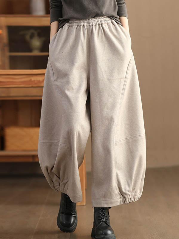 High Waisted Loose Drawstring Elasticity Pleated Solid Color Pants Trousers Product Image