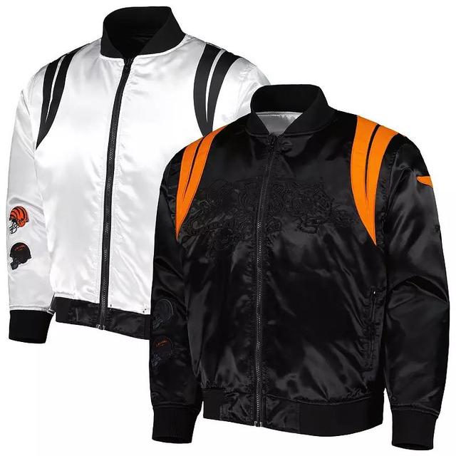 Mens /White Cincinnati Bengals x BlaCkOWned Stripes Dont Come Easy Reversible Satin Bomber Full-Zip Jacket Product Image