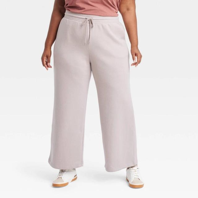 Womens High-Rise Wide Leg Pull-On Fleece Pants - Ava & Viv Taupe XXL Product Image