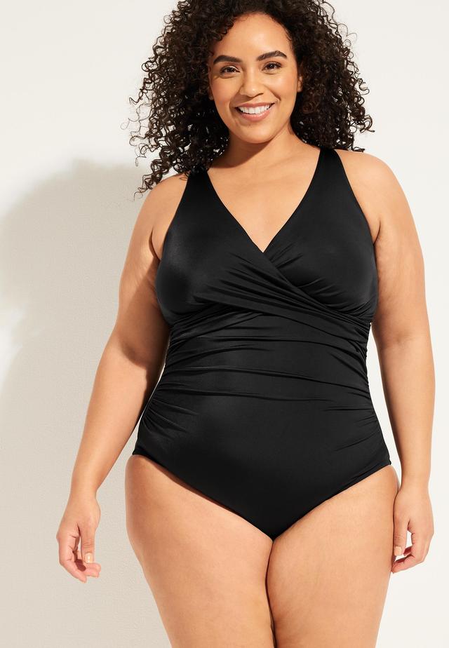 Maurices Plus Size Womens Ruched One Piece Swimsuit Green Size 3X Product Image