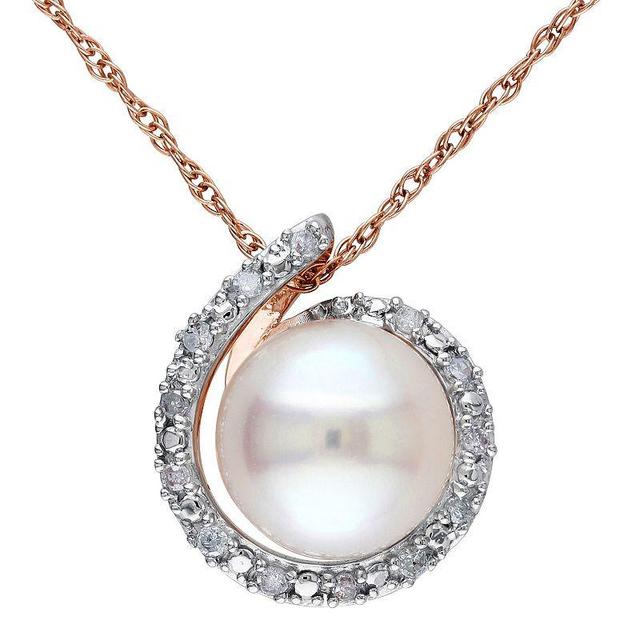 Stella Grace 10k Rose Gold Freshwater Cultured Pearl & Diamond Accent Swirl Halo Pendant Necklace, Womens 10k Gold Product Image