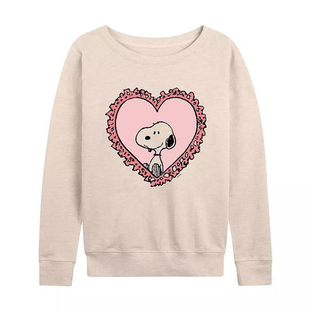 Womens Peanuts Snoopy Heart Frame Slouchy Graphic Sweatshirt Beig/Green Product Image