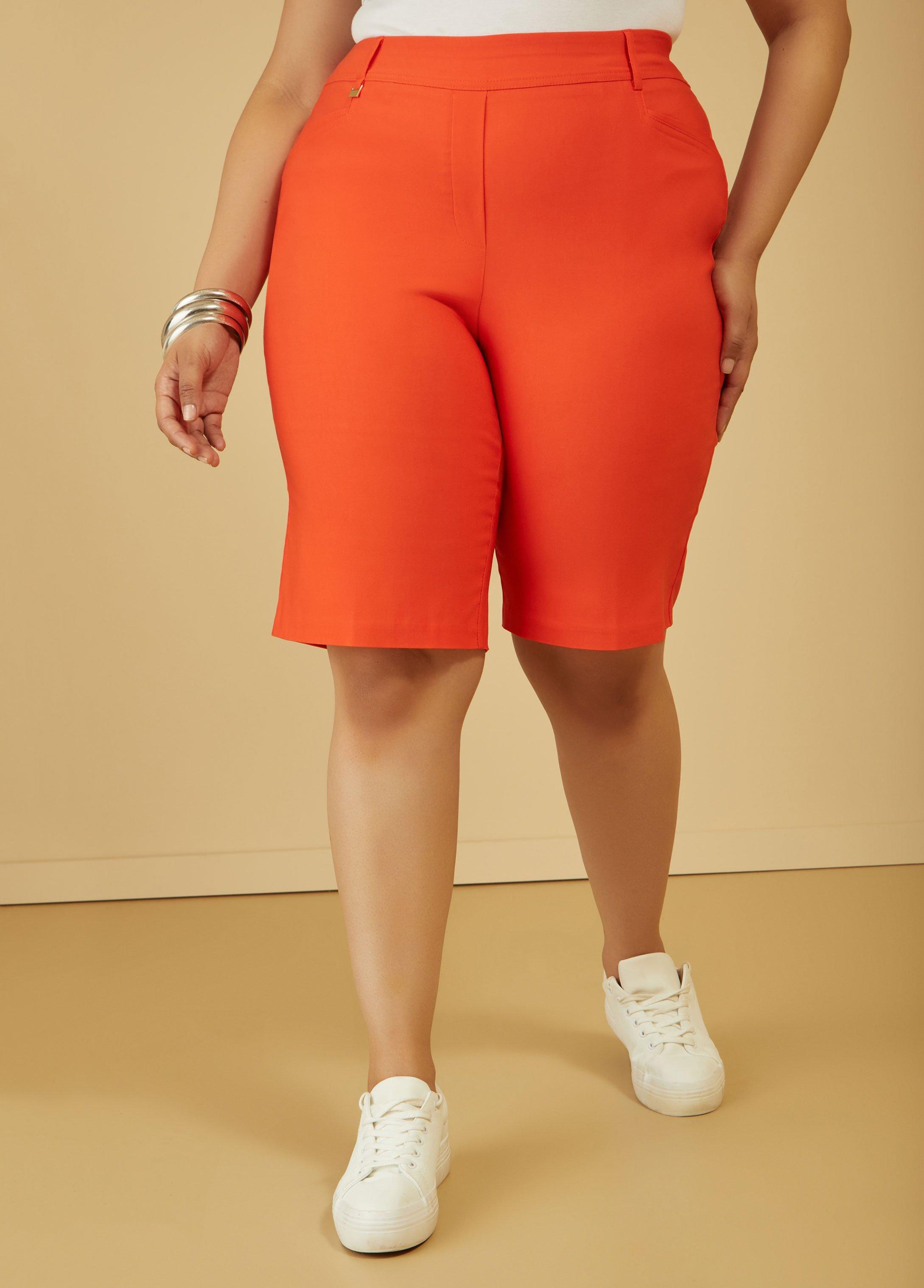 Plus Size High Rise Twill Bermuda Shorts, - Ashley Stewart Product Image