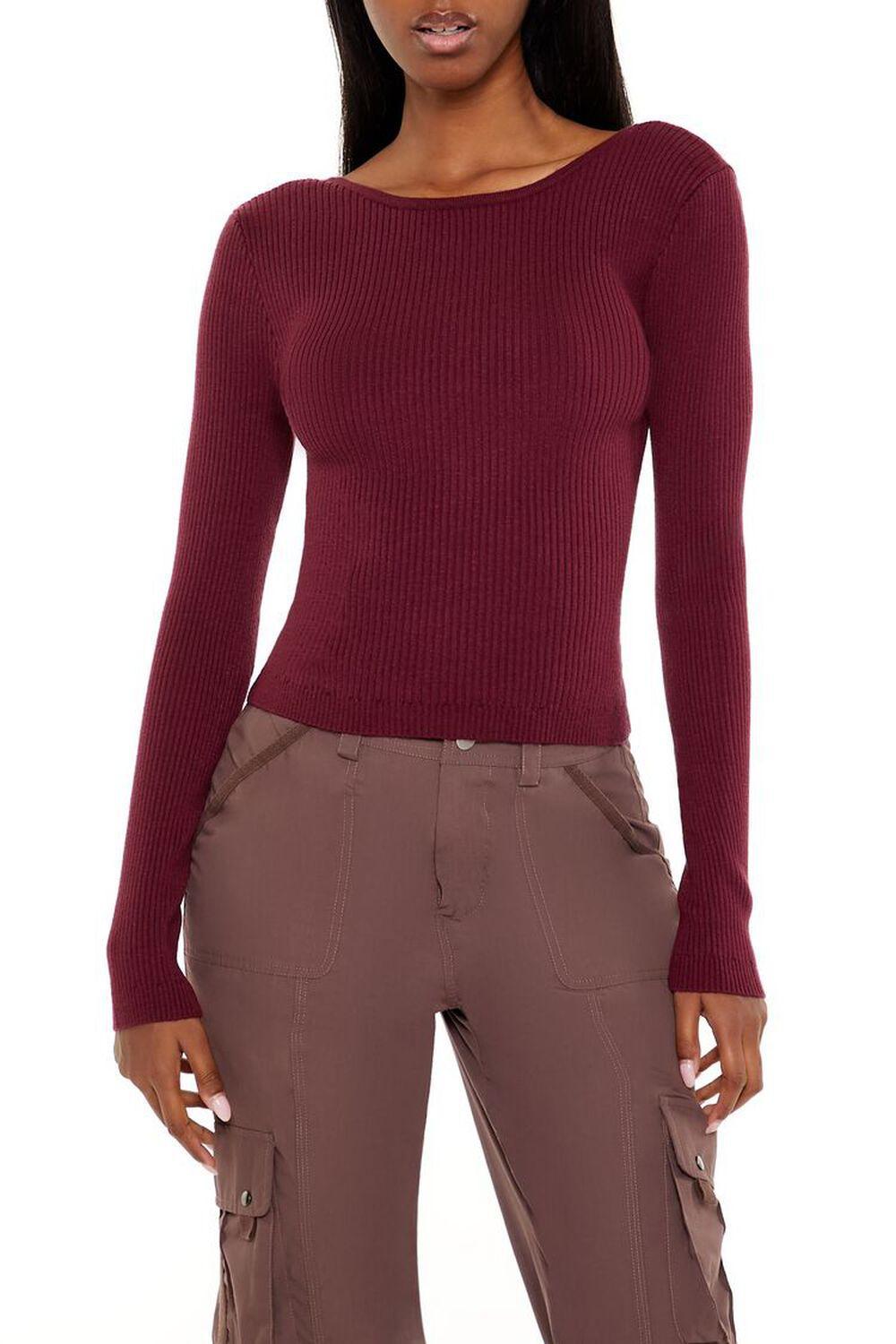 Ribbed Knit Cutout Bow Sweater | Forever 21 Product Image